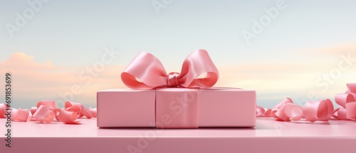 Valentine's Day concept pink gift box with heart shape love concept In the Valentine's Day festival Pink background, happiness, Valentine's Day. Generative AI. photo