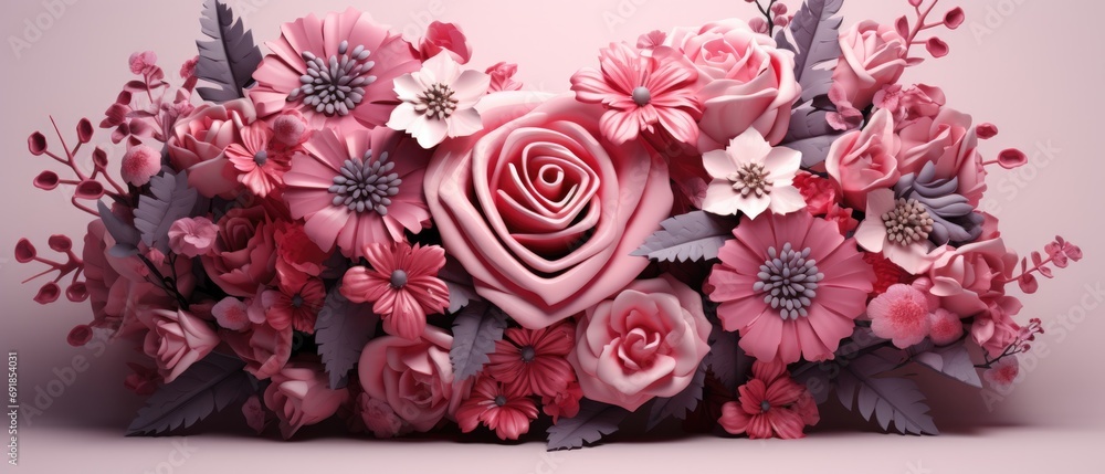 pink valentine's day background With a beautiful heart shape love concept In the Valentine's Day festival happy holiday Copy space panoramic background. Generative AI. pink valentine's day background With a beautiful heart shape love concept In the Valentine's Day festival happy holiday Copy space panoramic background. Generative AI.