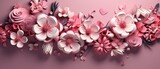 pink valentine's day background With a beautiful heart shape love concept In the Valentine's Day festival happy holiday Copy space panoramic background. Generative AI.
