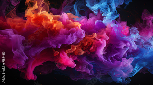 Neon colorful smoke clouds on dark background, gradient background, neon glow.Motion Color drop in water,Ink swirling in ,Colorful ink abstraction.Fancy Dream Cloud of ink under water.Ai 