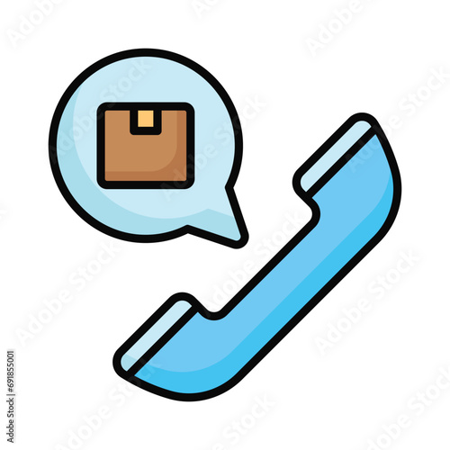 Parcel inside chat bubble with call receiver, concept icon of courier helpline