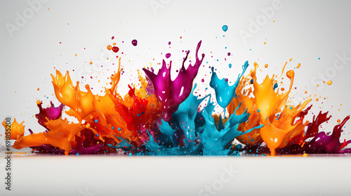 Colorful ink splashes. Paint splatters on white background. Multi color dots. Watercolor on white paper.abstract background with splashes - Ai photo