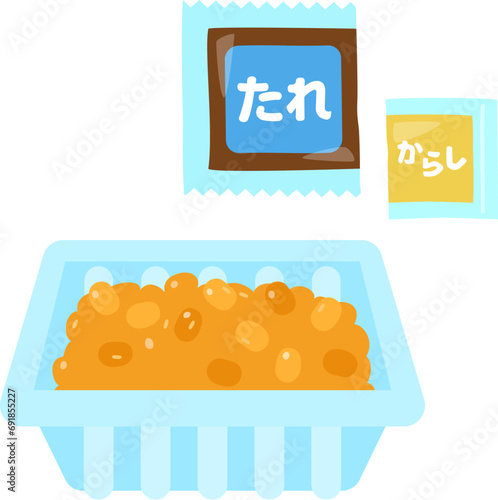 パック入り納豆と添付のタレとカラシ