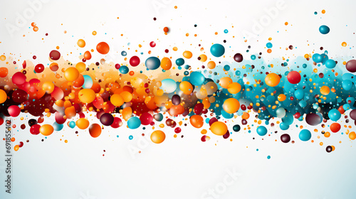 Colorful ink splashes. Paint splatters on white background. Multi color dots. Watercolor on white paper.abstract background with splashes - Ai
