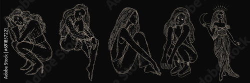 woman contour astrology, goddess of female power. zodiac signs, tarot cards, fortune-telling and predictions, forecast