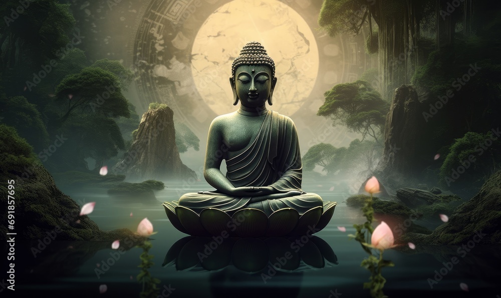 Lord Buddha in meditation, Generative AI