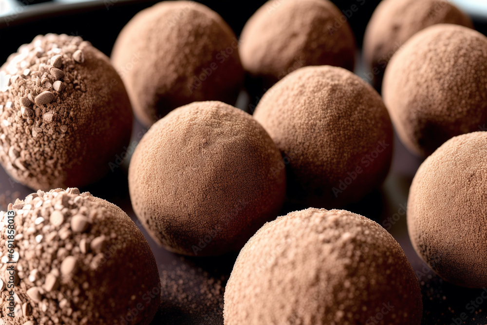 Chocolate truffles. An assortment of chocolate, candy, bars and chocolate pieces on a wooden background, sweet food. Chocolate cake. Generative AI Chocolate truffles. An assortment of chocolate, candy, bars and chocolate pieces on a wooden background, sweet food. Chocolate cake. Generative AI