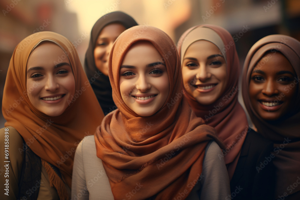 Imagine a diverse group of women wearing traditional headscarves Imagine a diverse group of women wearing traditional headscarves