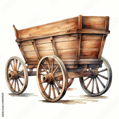 Illustration Of A Country Wooden Cart, a wooden wagon with wheels.