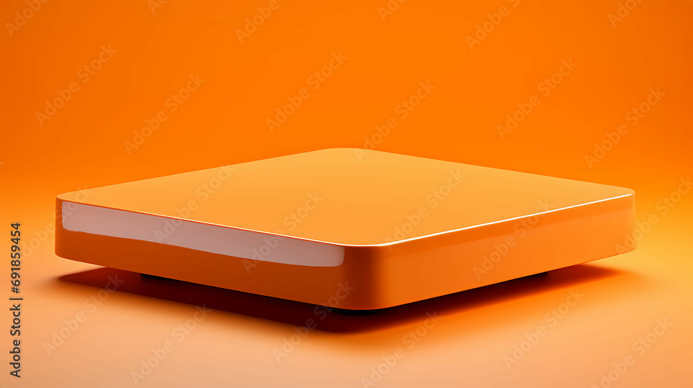 Small Shiny Orange Square Platform Neutral Background, a square object on a surface. Small Shiny Orange Square Platform Neutral Background, a square object on a surface.