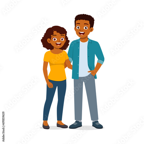 man and woman couple standing and feel happy