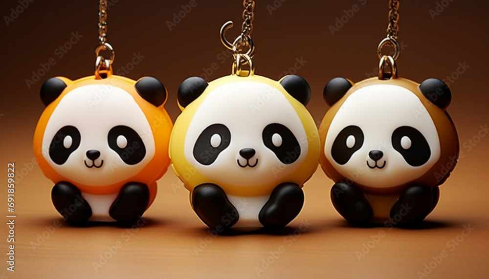 Create a set of 3D-printable panda keychains with different cute poses and expressions. These can be great accessories or gifts for panda enthusiasts Create a set of 3D-printable panda keychains with different cute poses and expressions. These can be great accessories or gifts for panda enthusiasts