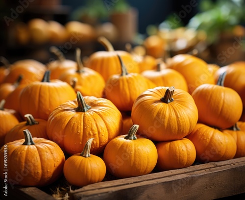 Pumpkins on display at the farmers market. Shallow depth of field.