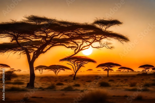 Landscape of Africa with warm sunset