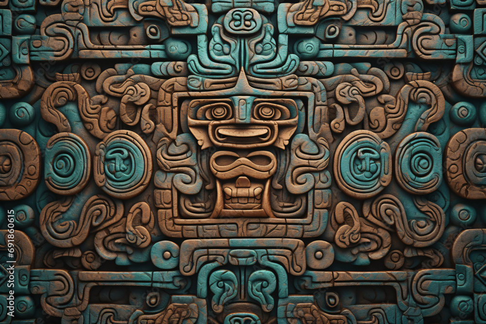 Abstract patterns background inspired by Mayan architecture and art, wallpaper banner