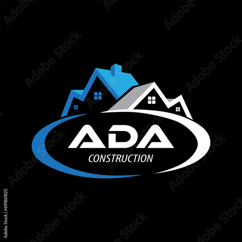 Letter ADA building vector, ADA initial construction. ADA real estate. ADA home letter logo design, ADA real estate Logo