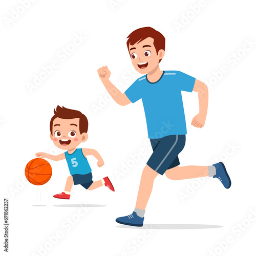 little kid with father play basketball