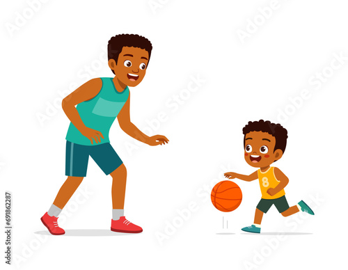 little kid with father play basketball