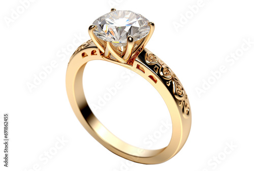 Beautiful gold engagement ring with a diamond, cut out photo