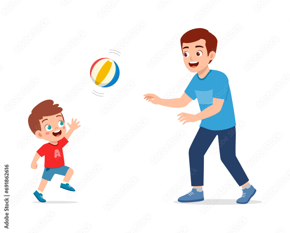 little kid with father play volley ball