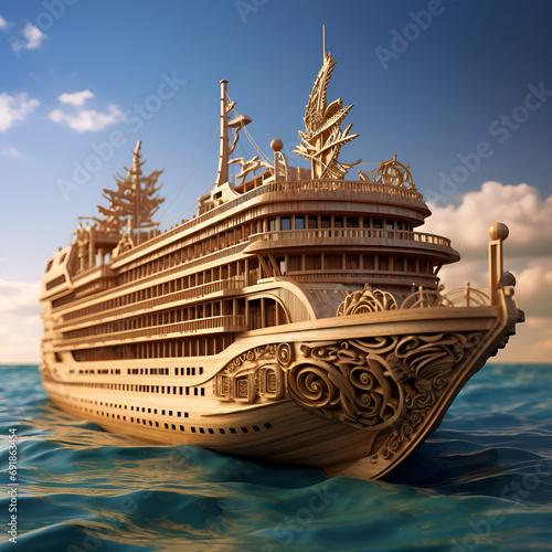 Wood ship in the beach AI generated photo