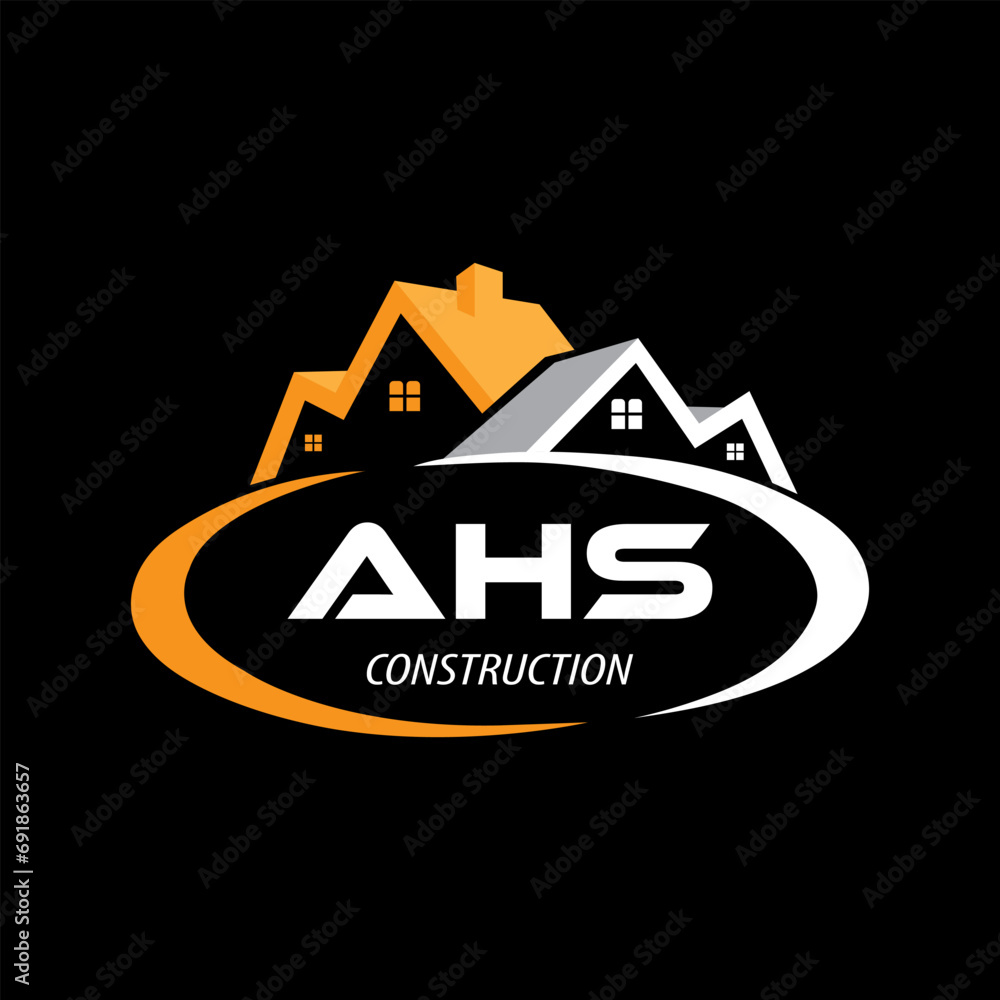 Letter AHS building vector, AHS initial construction. AHS real estate. AHS home letter logo design, AHS real estate Logo
