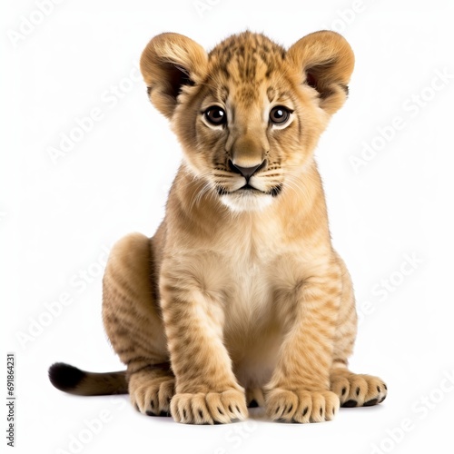 lion cub sitting   isolated on white background cutout  Generative AI
