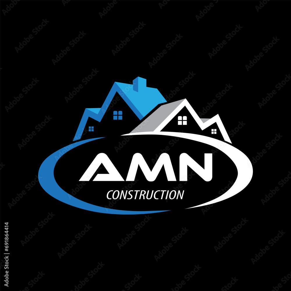 Letter AMN building vector, AMN initial construction. AMN real estate. AMN home letter logo design, AMN real estate Logo