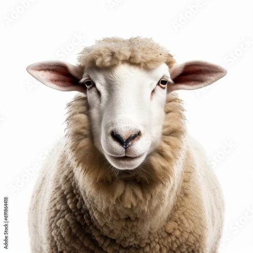 sheep face shot isolated on white background cutout, Generative AI