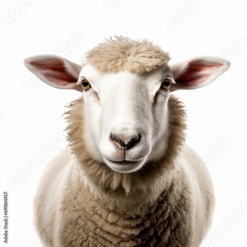sheep face shot isolated on white background cutout, Generative AI
