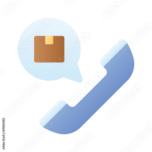 Parcel inside chat bubble with call receiver, concept icon of courier helpline