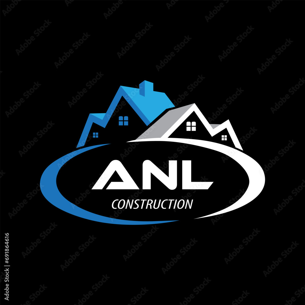 Letter ANL building vector, ANL initial construction. ANL real estate. ANL home letter logo design, ANL real estate Logo