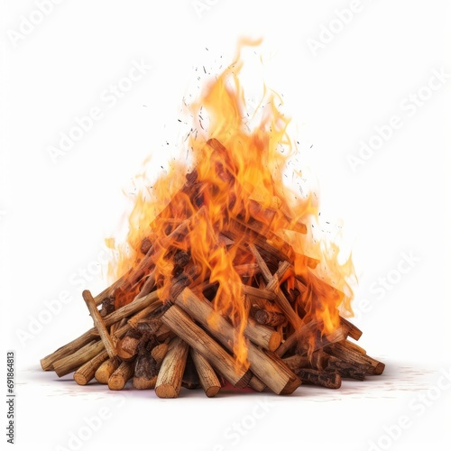 big bonfire with flame , isolated on white background cutout, Generative AI