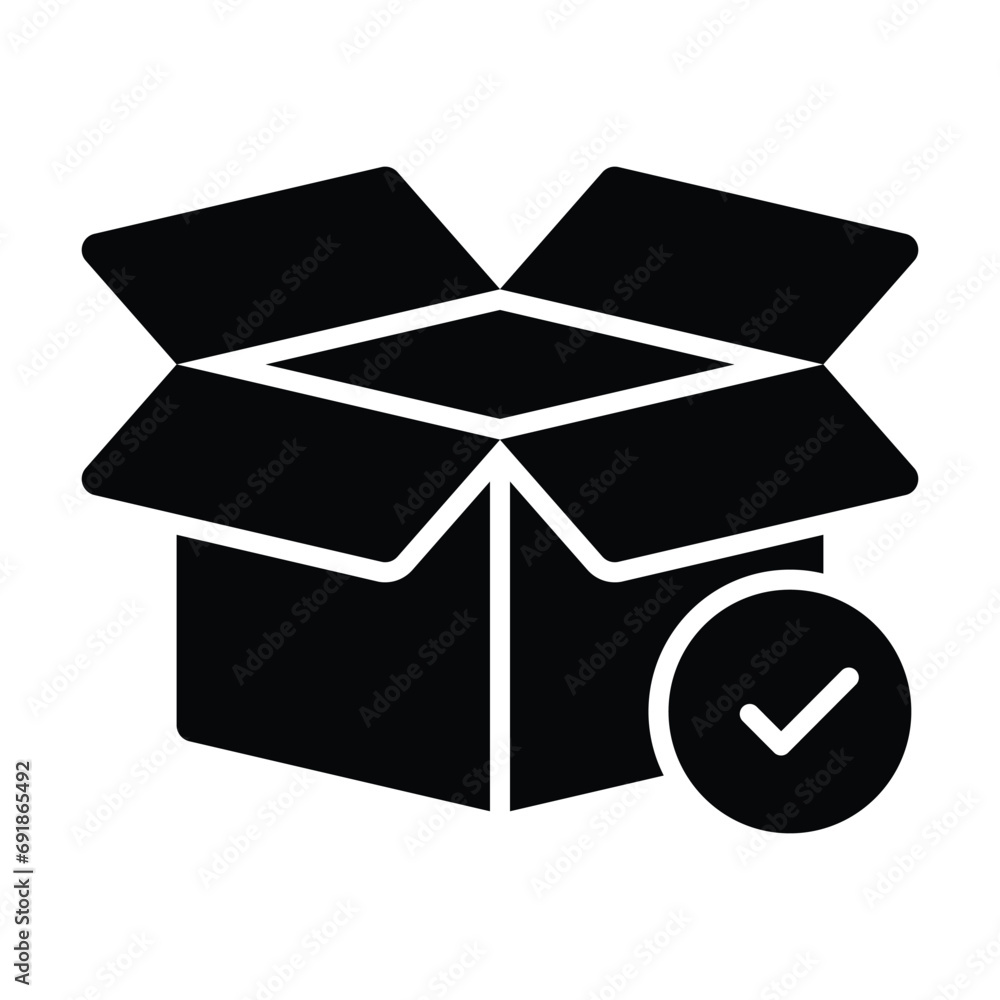 Cardboard with tick mark concept icon of order fulfillment, package delivered vector design Cardboard with tick mark concept icon of order fulfillment, package delivered vector design