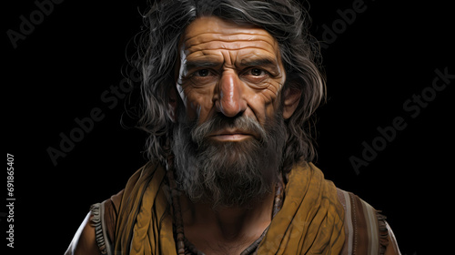 Early Bronze Age Eastern European, a man with a beard and a yellow robe. © netsign