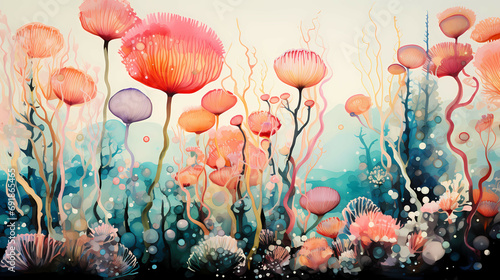 Bubble Coral Where Bubbles Floated, a painting of colorful flowers.