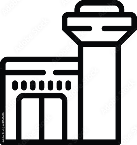 Air traffic control tower icon outline vector. Airport flights coordination. Aircraft transport checking