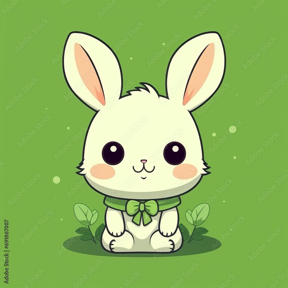Cartoon picture of a cute little white rabbit in a green grass field. Cartoon picture of a cute little white rabbit in a green grass field.