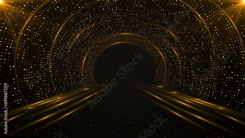 Golden Stage Spotlights Royal Awards ceremony Graphics Falling Star dust Particles Background. Lights Elegant Shine Modern. Space Corporate speedy lines. party performance stage. Christmas Animation photo