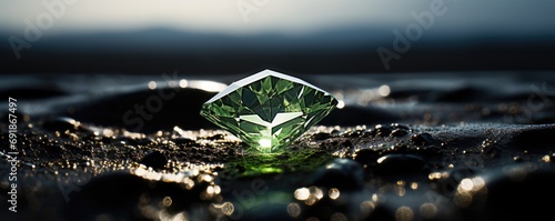 Beautiful shinning green diamond on the black background.