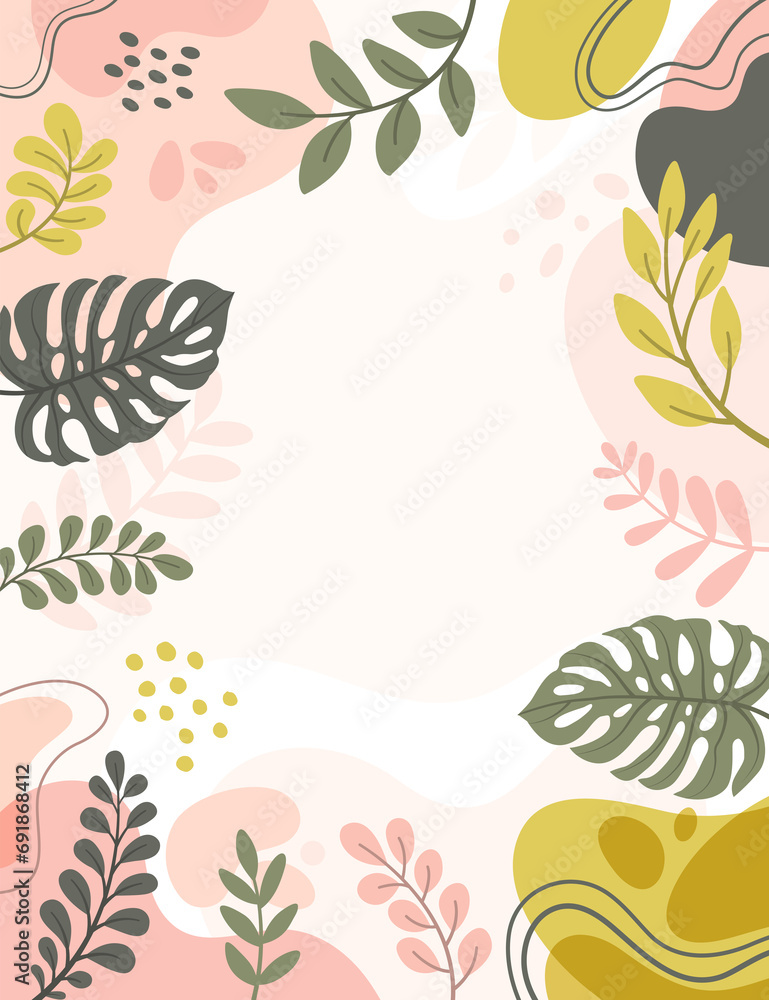 banner frame background .Colorful poster background vector illustration.Exotic plants, branches,art print for beauty, fashion and natural products,wellness, wedding and event.