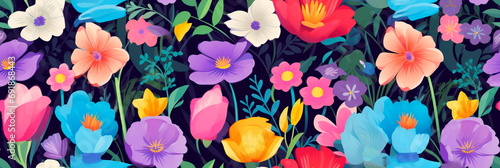 Summer flowers pattern in flat style , wallpaper , Generative AI © Лилия Захарчук