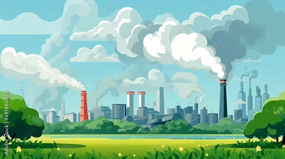 Automobile Exhaust, a cartoon of a factory with smoke stacks.
