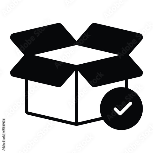 Cardboard with tick mark concept icon of order fulfillment, package delivered vector design