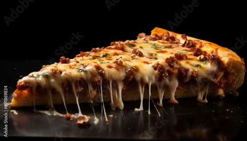 Recreation of a creamy slice pizza with black background