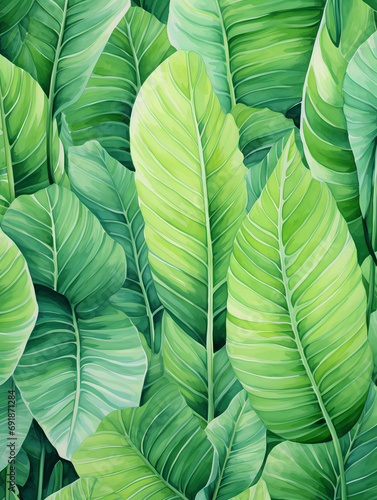 Beautiful Watercolor Tropical Leaves, a close up of a group of green leaves.