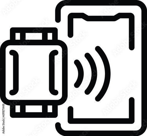 Pairing smart watch with phone icon outline vector. Health tracking app. Walking activity tracker