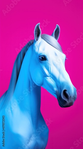 Portrait fashion Horse isolated on solid neon background