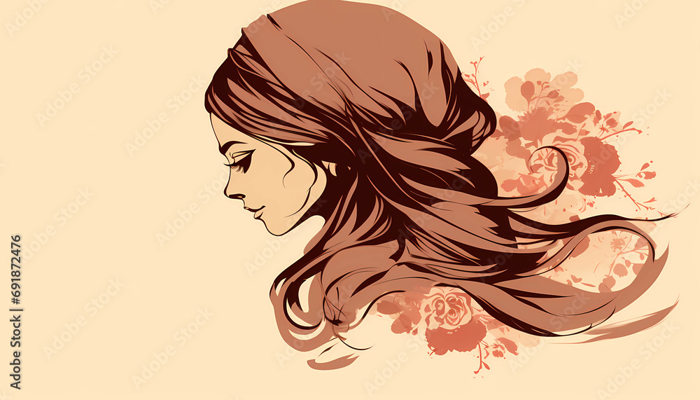 Silhouette Vector Of Beauty Hijab Women, a profile of a woman with long hair. Silhouette Vector Of Beauty Hijab Women, a profile of a woman with long hair.