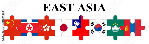 meeting concept. jigsaw pieces of east asia countries flags. vector illustration isolated on white background